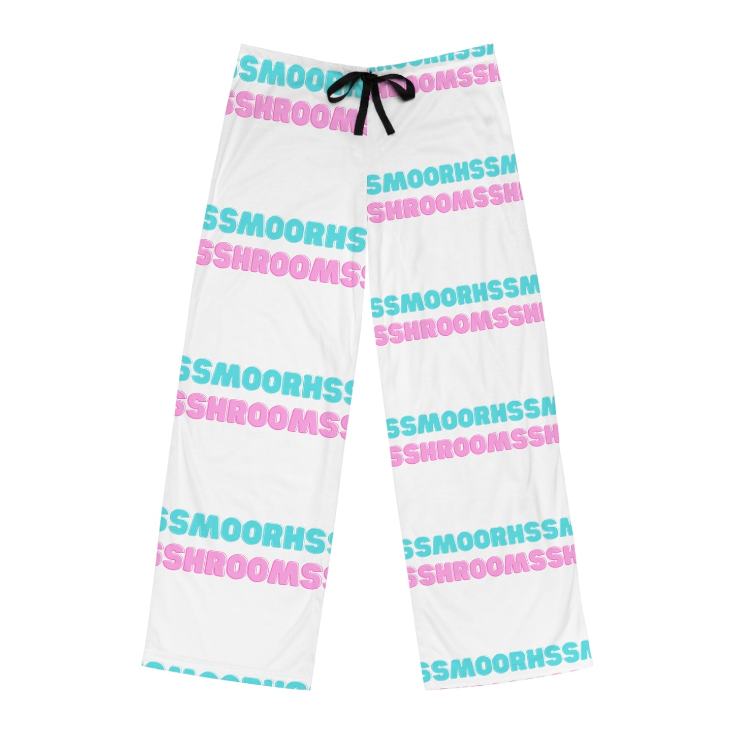 S'moorhs Shroom's personalized pajama pants: luxurious 100% polyester jersey knit fabric for silky smooth comfort, relaxed fit with back elastic and adjustable black drawstring tie, all-over S'moorhs Shroom's print for mushroom-inspired indulgence, white seam