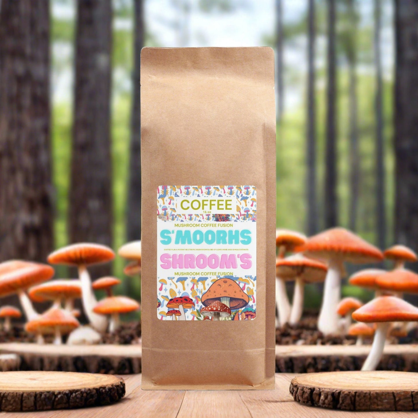 (SMOORHS SHROOMS) - Lion’s Mane & Chaga Mushroom-Infused Coffee - 16oz.