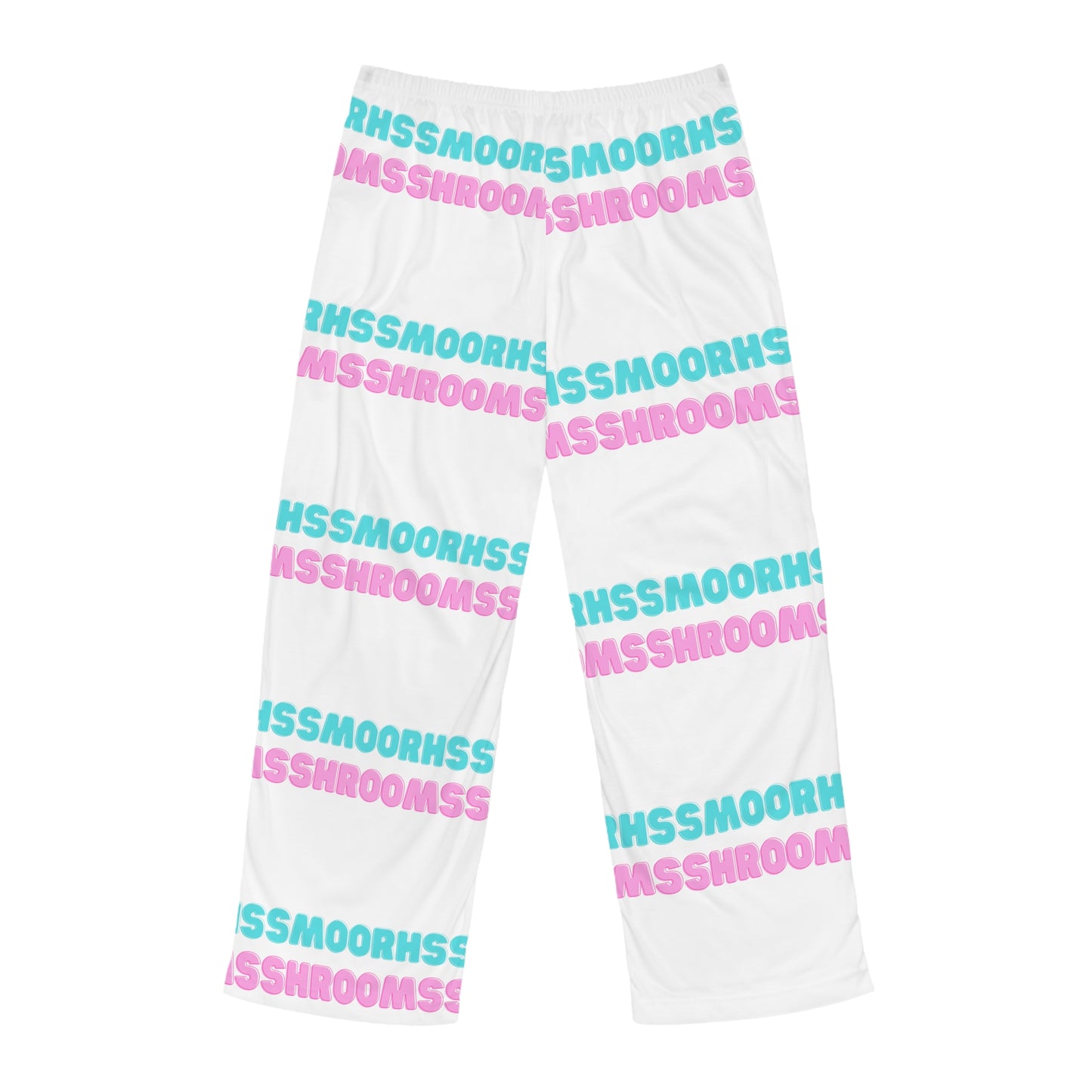 S'moorhs Shroom's personalized pajama pants: luxurious 100% polyester jersey knit fabric for silky smooth comfort, relaxed fit with back elastic and adjustable black drawstring tie, all-over S'moorhs Shroom's print for mushroom-inspired indulgence, white seam