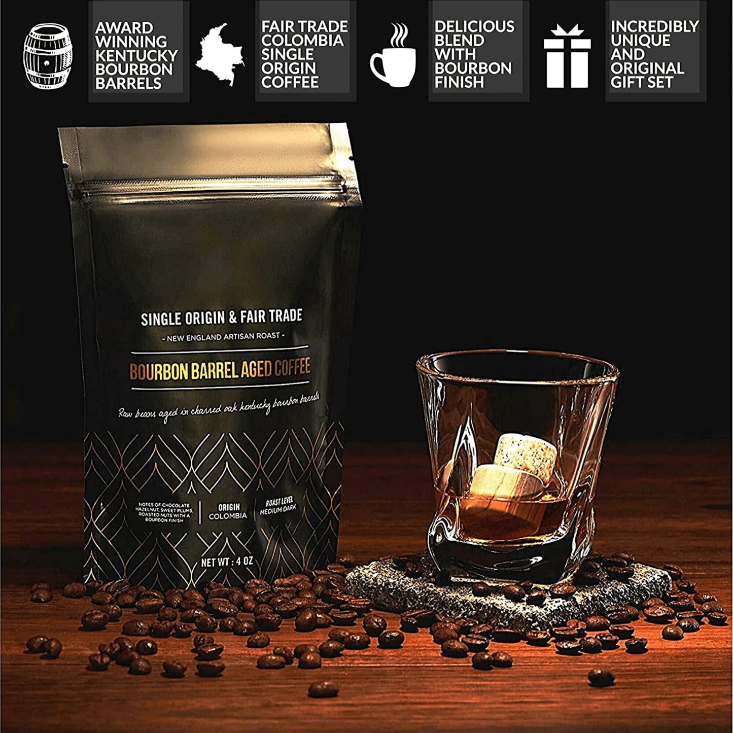 Whiskey Stones & Bourbon Barrel Aged Coffee