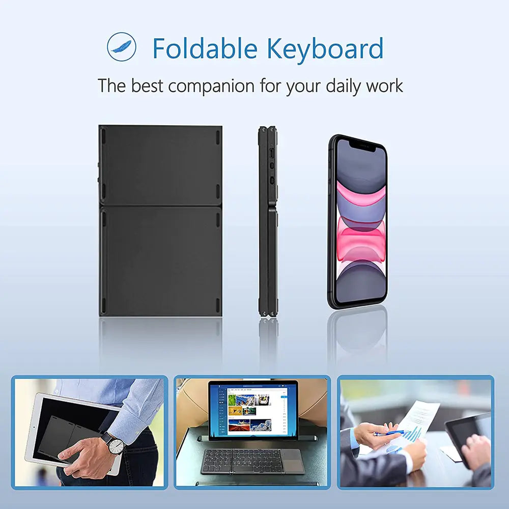 Portable Mini Three Folding Bluetooth Keyboard with Wireless Foldable Touchpad Keypad