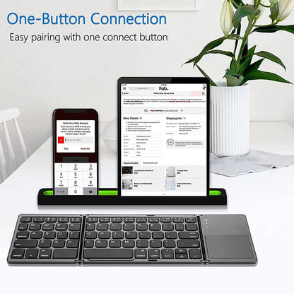 Portable Mini Three Folding Bluetooth Keyboard with Wireless Foldable Touchpad Keypad